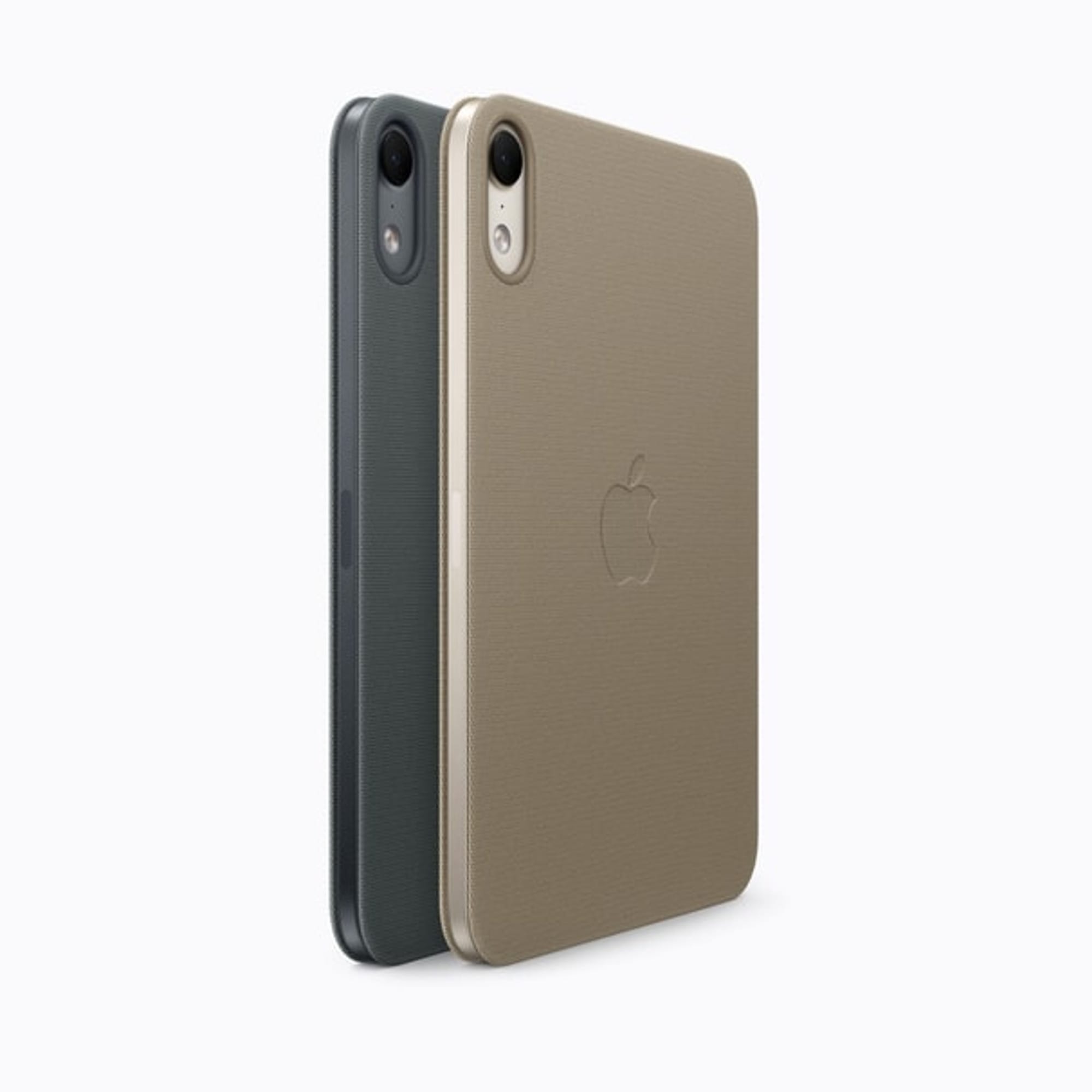 Two iPad mini models in navy blue and taupe TechWoven Smart Folios