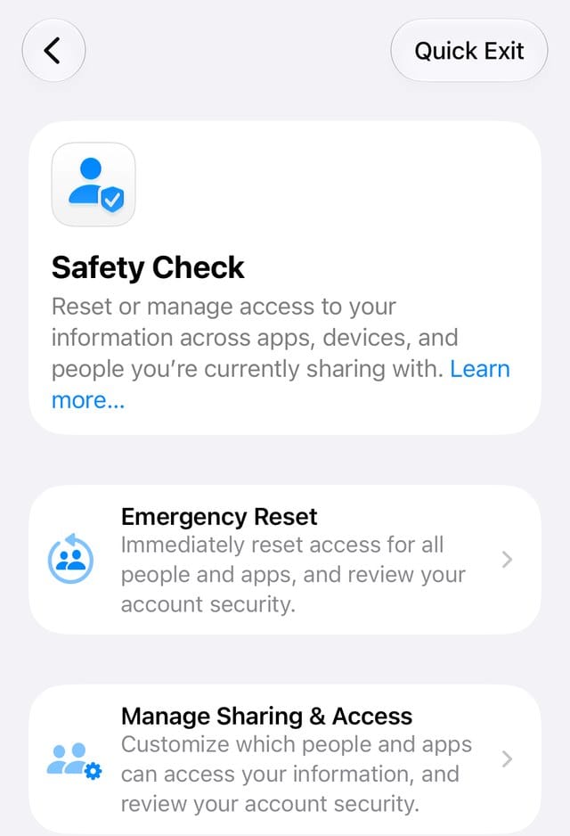 Safety Check screen in iOS 27