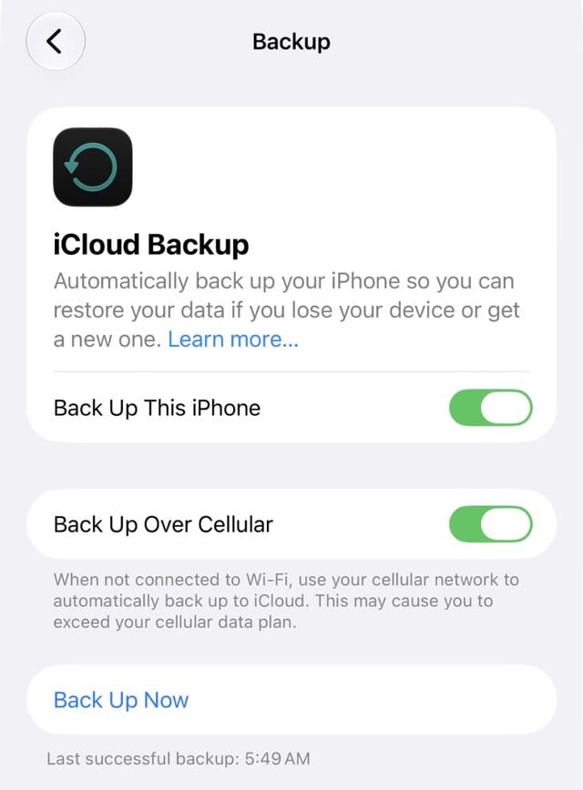 iCloud Backup settings in iOS 27