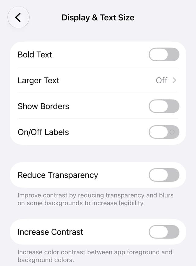 Display and Text Size settings in iOS 27
