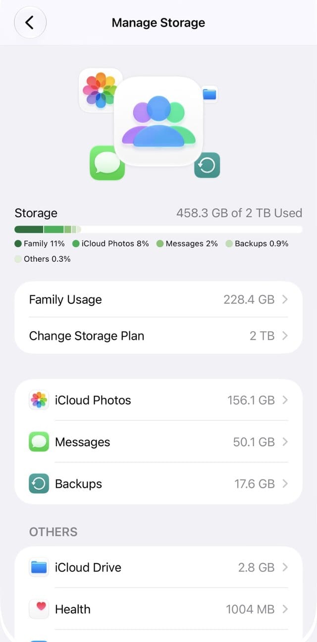 iCloud Manage Storage screen in iOS 27