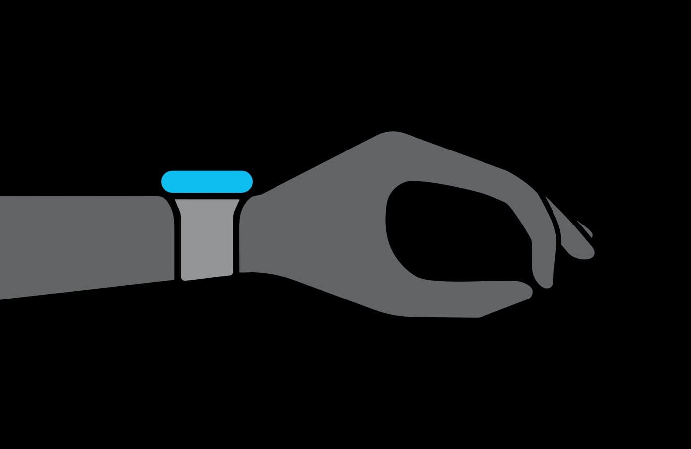 Illustration of a hand tapping index finger and thumb together while wearing Apple Watch