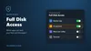 Illustration of the macOS Full Disk Access settings list with an AI assistant switched on