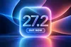 A glowing glass badge reading 27.2 Out Now