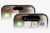 Two iPhones, one showing Switched to this iPhone in the Dynamic Island