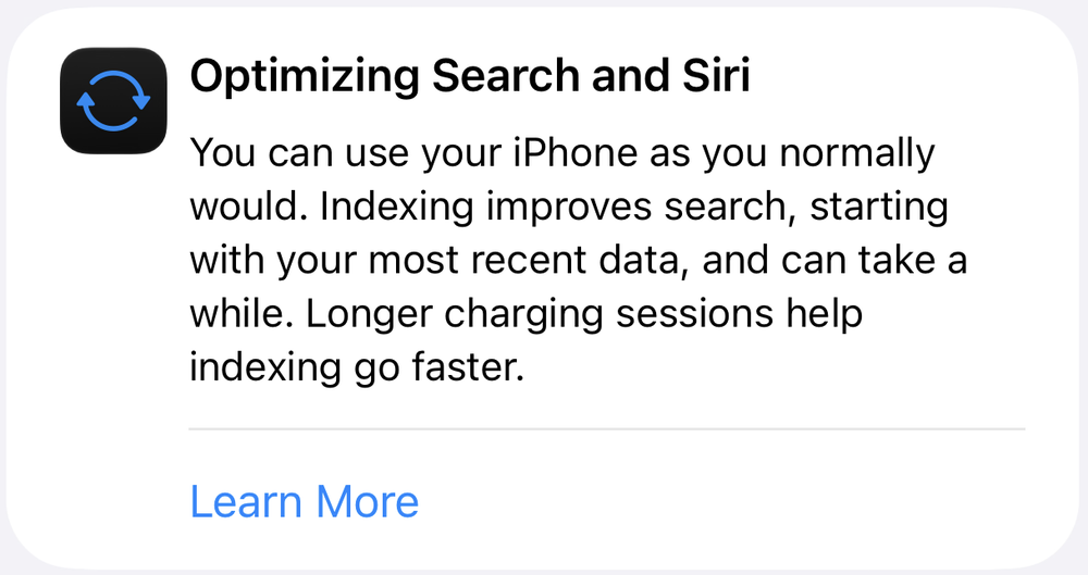 iOS 27's "Optimizing Search and Siri" Explained: What the Banner Means, Your Progress Percentage, and How Long It Takes