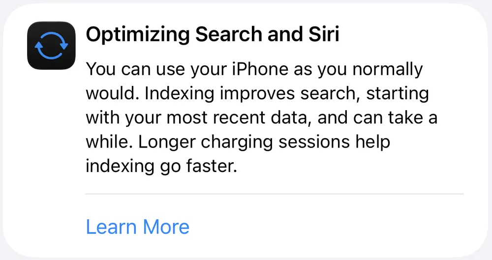 iOS 27's "Optimizing Search and Siri" Explained: What the Banner Means, Your Progress Percentage, and How Long It Takes
