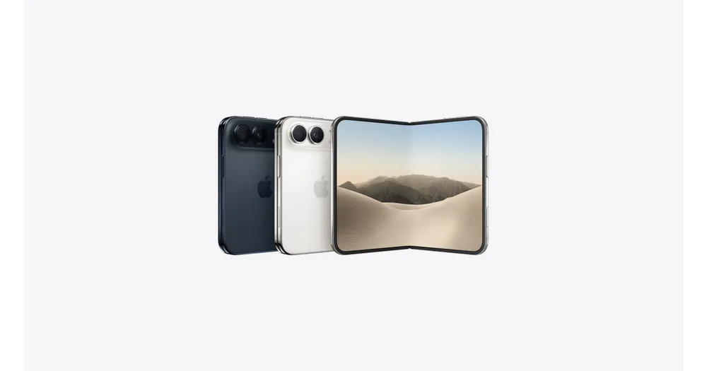 iPhone Duo in night sky and star white, shown closed and open