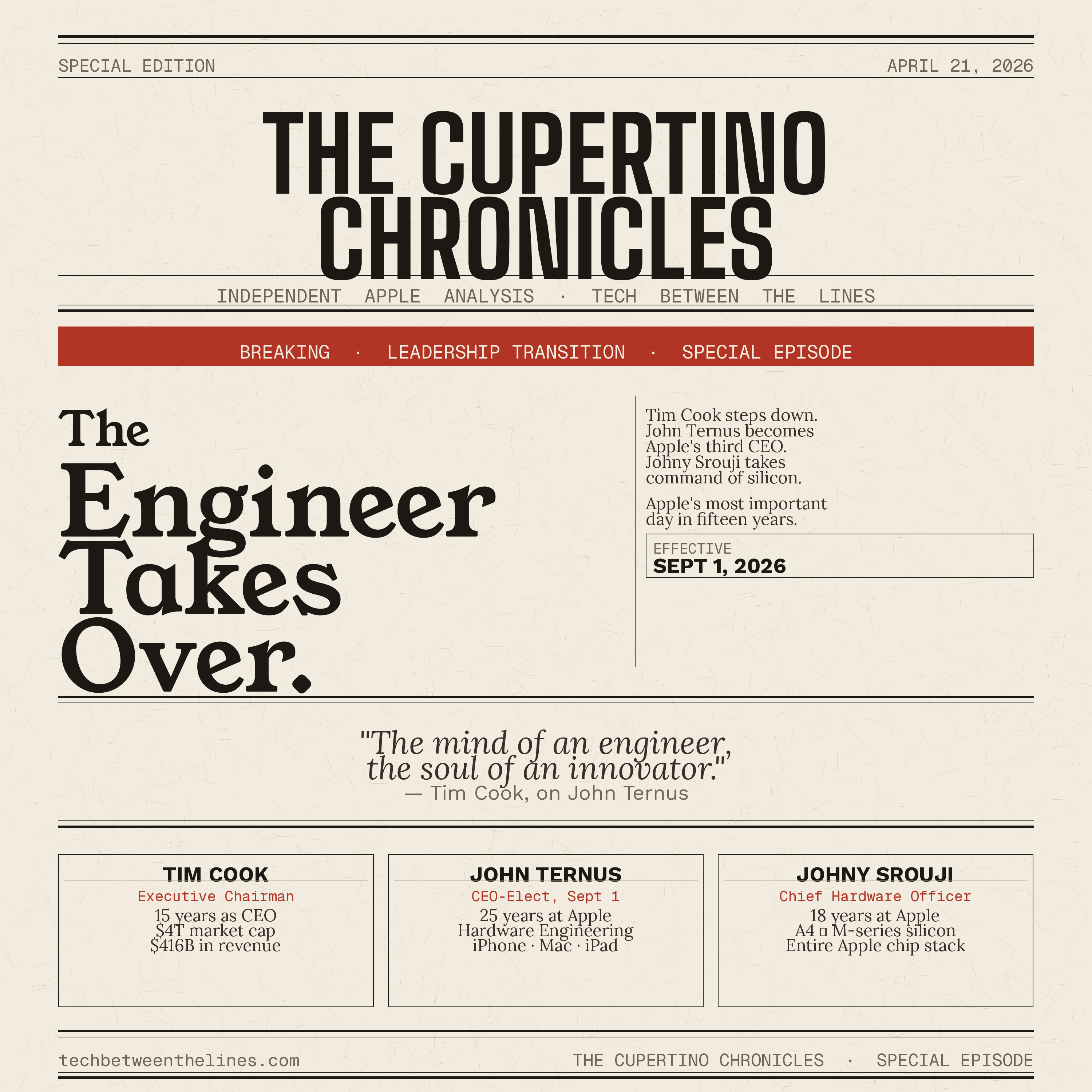 Apple’s Engineer Era: Ternus, Srouji, and the End of Cook