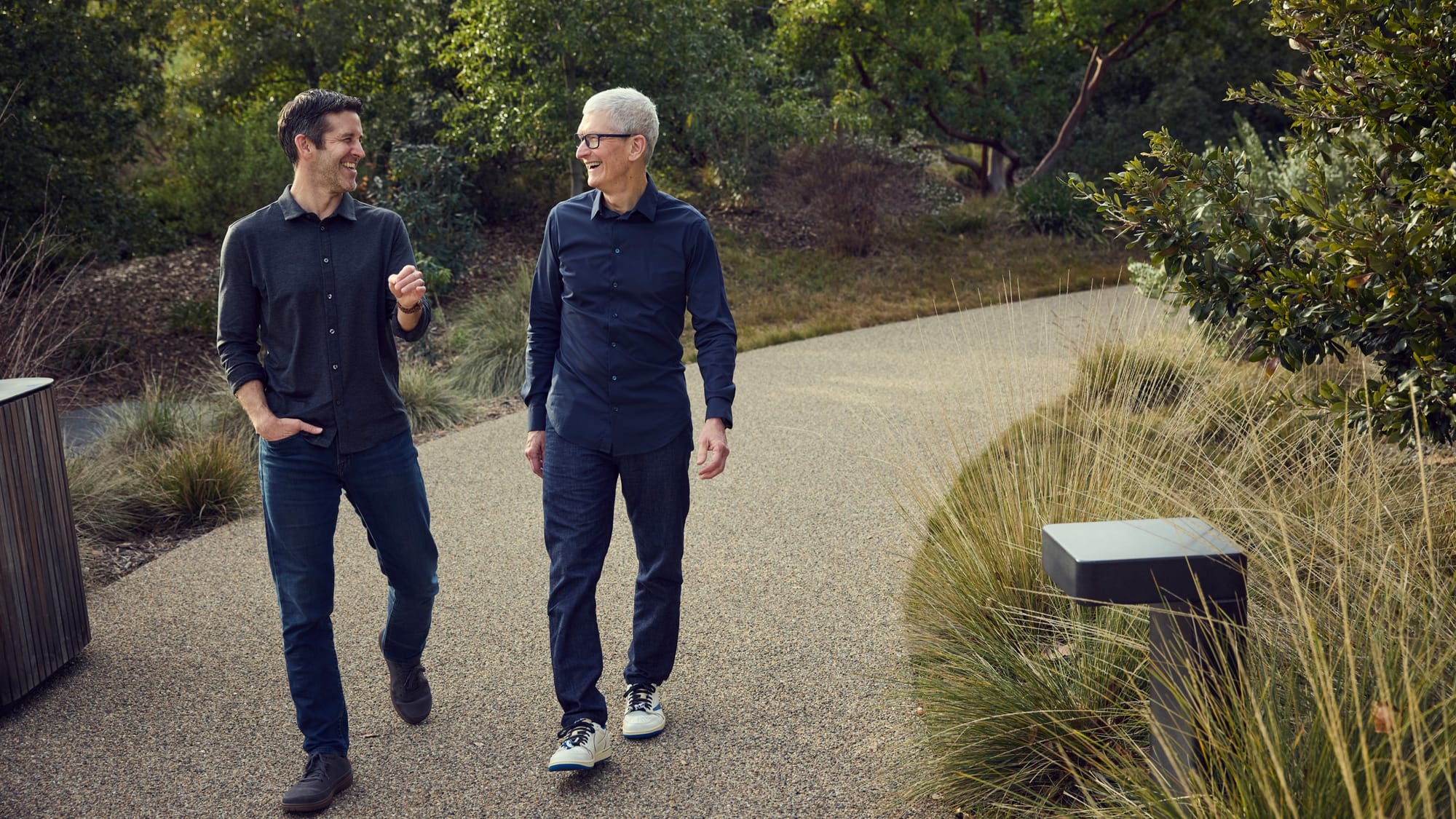 John Ternus with Tim Cook at Apple Park