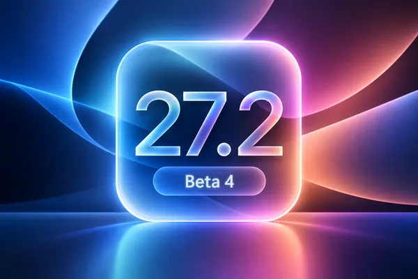 Glowing glass badge reading 27.2 Beta 4