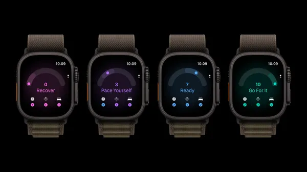 Four Apple Watch Ultra 4 devices each showing one of the four readiness recommendations