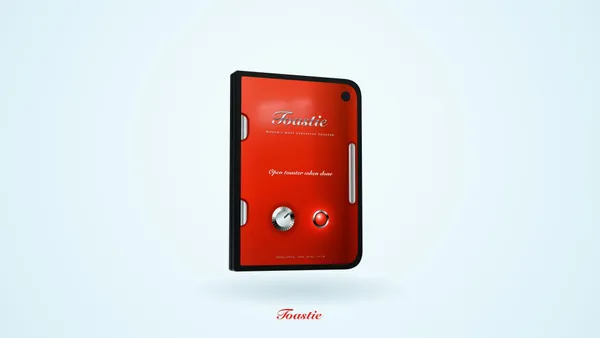 The iPhone Duo folded shut and styled as a red Toastie toaster